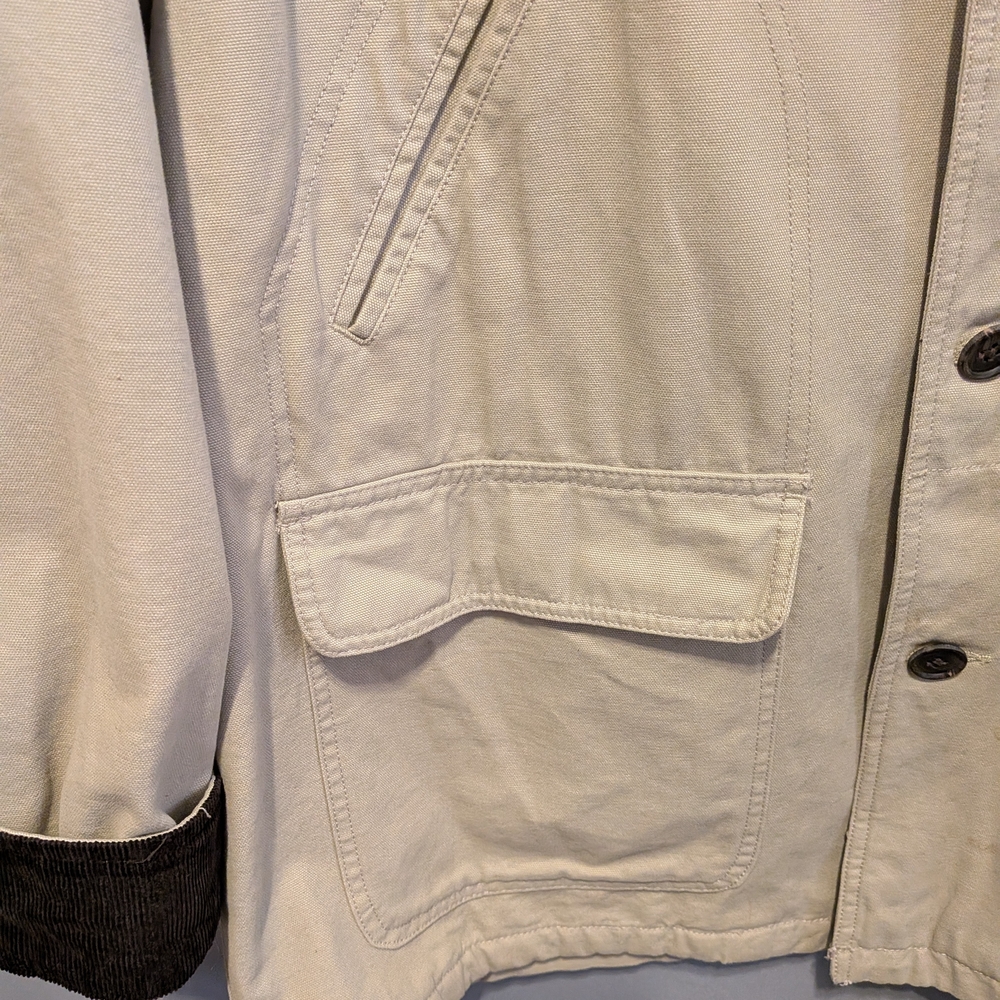 Lands' End Men's Beige Barn Jacket / Chore Coat with Dark Brown Trim. Large - Picture 6 of 11
